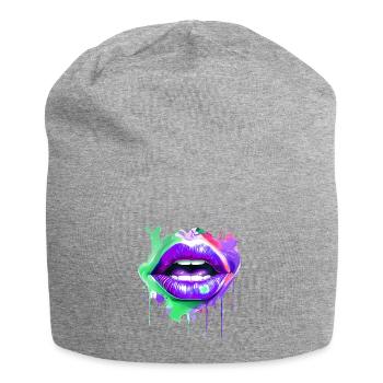 Bunte Lippen Kussmund Frauengesicht Geschenkidee - Jersey-Beanie - Grau meliert - Vorne