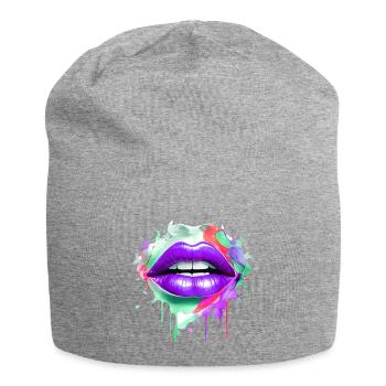 Bunte Lippen Kussmund Frauengesicht - Jersey-Beanie - Grau meliert - Vorne