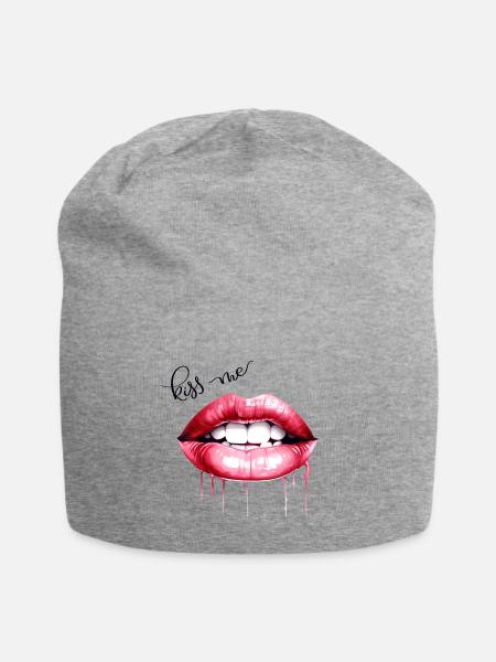 Kiss Me Lips Kissing Mouth Gift - Jersey Beanie - heather grey
