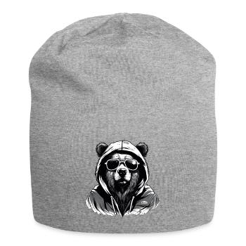 Bear with hoodie and sunglasses black and white - Jersey Beanie - heather grey - Front