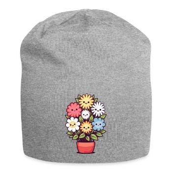Laughing flowers in flower pot - Jersey Beanie - heather grey - Front