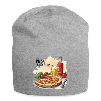 Pizza et bière Nourriture Alcool Dictons drôles - Bonnet en jersey - gris chiné - Devant