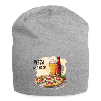 Pizza et bière Nourriture Alcool Dictons drôles - Bonnet en jersey - gris chiné - Devant