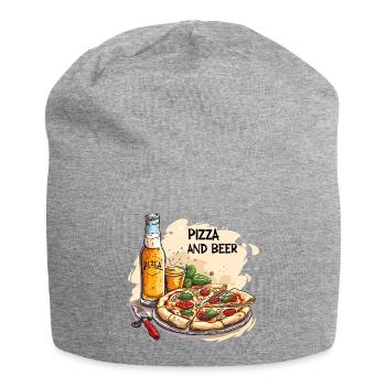 Pizza et bière Nourriture Alcool Dictons drôles - Bonnet en jersey - gris chiné - Devant