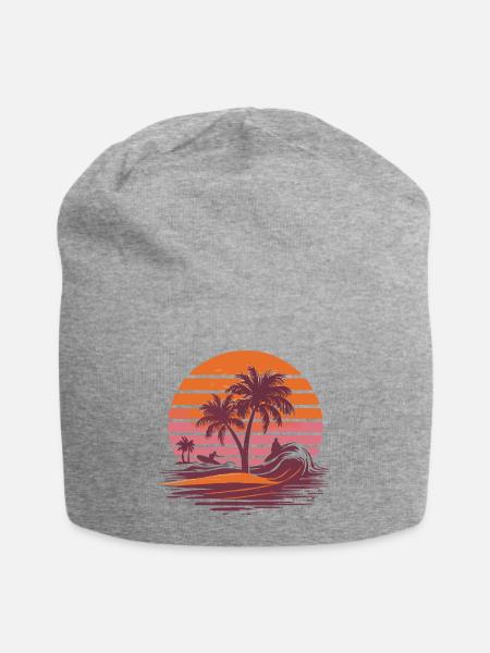 Beach Vibes Retro Surfer Palmenstrand Urlaub - Jersey-Beanie - Grau meliert
