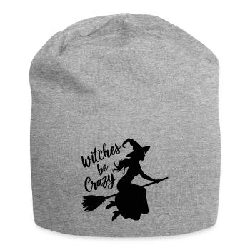 Hexe Hexenbesen Spruch Witches Be Crazy - Jersey-Beanie - Grau meliert - Vorne