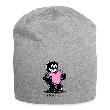 Bonhomme allumette avec coeur JE T’AIME - Bonnet en jersey - gris chiné - Devant
