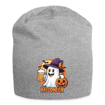 Fantôme d’Halloween avec de la bière et de la citrouille - Bonnet en jersey - gris chiné - Devant