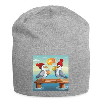 01 Zwei norddeutsche Möwen Meer Mass Bier Prost - Jersey-Beanie - Grau meliert - Vorne