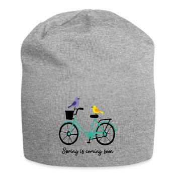Le printemps arrive, vélo avec des oiseaux - Bonnet en jersey - gris chiné - Devant
