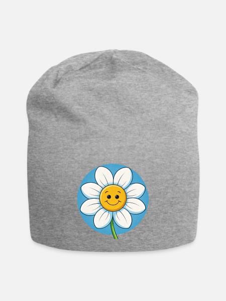 Cheerful White Daisy with Smiley Faces Pop Art - Jersey-Beanie - Grau meliert