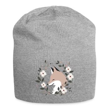 Fuchs mit Blumen - Jersey-Beanie - Grau meliert - Vorne
