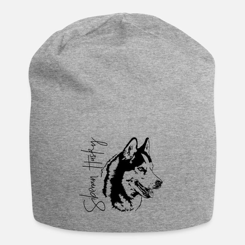 SIBERIAN HUSKY Hundeportrait Hunde Hund Wilsigns - Jersey-Beanie - Grau meliert