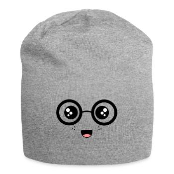 Nerdy Face - Jersey Beanie - heather grey - Front