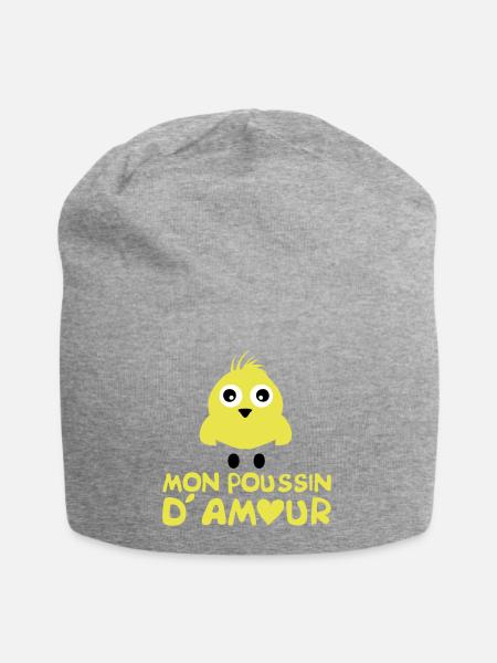 citation humour poussin amour coeur 802 - Bonnet en jersey - gris chiné