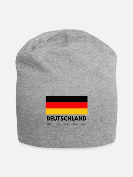 Deutschland Schriftzug mit Flagge und Jahreszahlen - Jersey-Beanie - Grau meliert