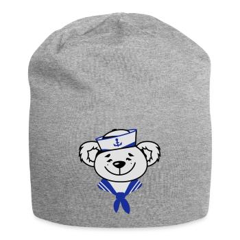 Bär mit Matrosenhut und Matrosen Halstuch - Jersey-Beanie - Grau meliert - Vorne