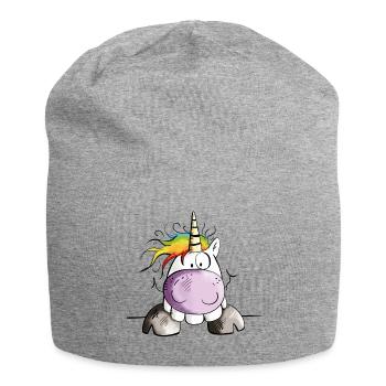 Fluffy Rainbow Unicorn - Jersey Beanie - heather grey - Front