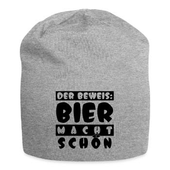 der Beweis: BIER MACHT SCHÖN - Jersey-Beanie - Grau meliert - Vorne