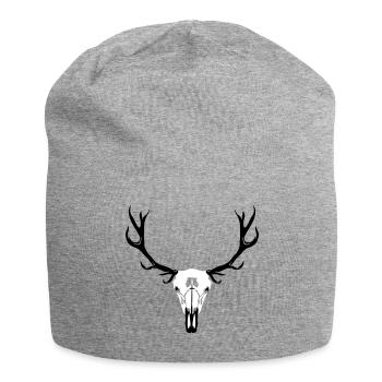 Hirschgeweih und Schädel - Jersey-Beanie - Grau meliert - Vorne