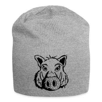 Süßes Wildschwein - Wildschweine - Schwein - Comic - Jersey-Beanie - Grau meliert - Vorne