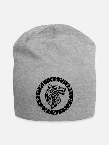 Wikinger-Emblem des schwarzen Wolfes - Jersey-Beanie - Grau meliert