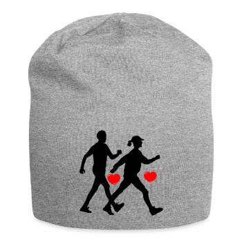 Two walkers with hearts - Jersey Beanie - heather grey - Front
