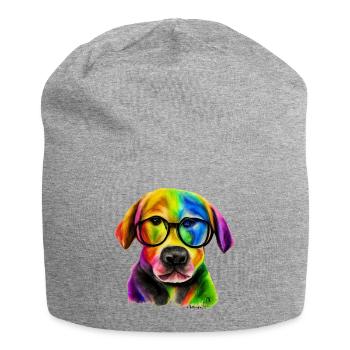 Rainbow dog Labrador with glasses - Jersey Beanie - heather grey - Front