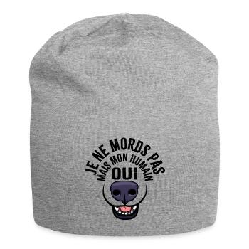 Je ne mords pas mais mon humain oui - Bonnet en jersey - gris chiné - Devant