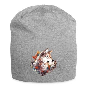Wolf Wolfskopf Natur Wildnis Wald Bäume Kunst - Jersey-Beanie - Grau meliert - Vorne