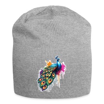 Paon / Animal / Zoo / Plumage / Beauté naturelle - Bonnet en jersey - gris chiné - Devant