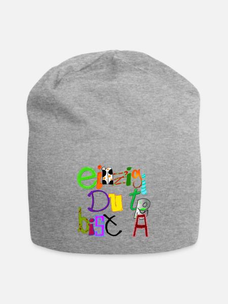 Einzigartig du bist - Jersey-Beanie - Grau meliert