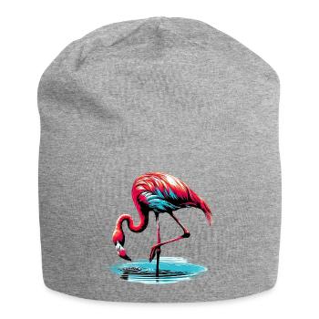 Rosa Flamingo - Jersey-Beanie - Grau meliert - Vorne