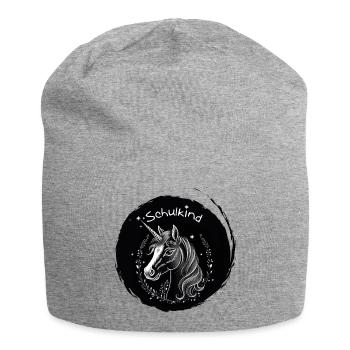 Schulkind - Einhorn mit Sternchen - Kreide Tafel - Jersey-Beanie - Grau meliert - Vorne