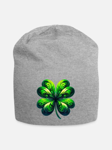 Vierblättriges Kleeblatt - Jersey-Beanie - Grau meliert