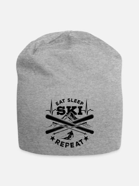 Eat Sleep Ski Repeat - Ski - Ski fahren - Jersey-Beanie - Grau meliert