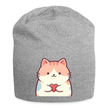 Cuddly Kitten Heart Cartoon Cat - Jersey Beanie - heather grey - Front