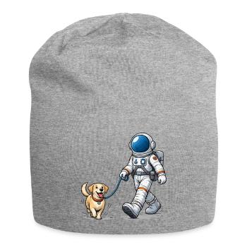 Astronaut mit seinem Hund Gassi  - Jersey-Beanie - Grau meliert - Vorne