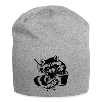 Raccoon with bucket & mop - Jersey Beanie - heather grey - Front