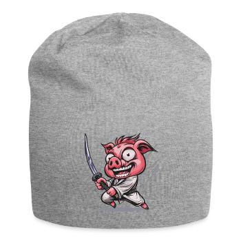 Karate-Sau mit Katana - Jersey-Beanie - Grau meliert - Vorne