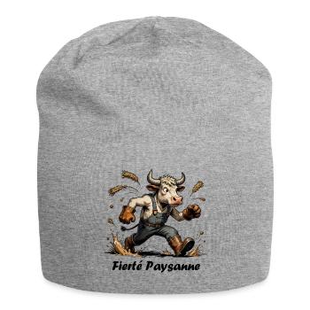 Fierté Paysanne, vache en salopette et botte - Bonnet en jersey - gris chiné - Devant