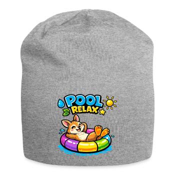 Pool Relax : Corgi joyeux dans un canot pneumatique - Bonnet en jersey - gris chiné - Devant