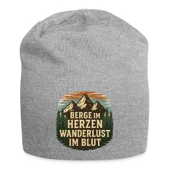 Berge im Herzen – Wanderlust im Blut - Jersey-Beanie - Grau meliert - Vorne