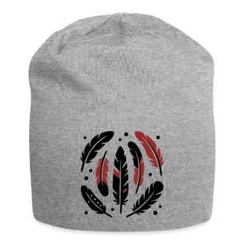 Bird Feathers Circle Logo - Jersey Beanie - heather grey - Front