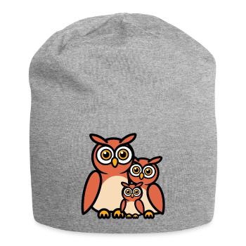Famille de hiboux - Bonnet en jersey - gris chiné - Devant