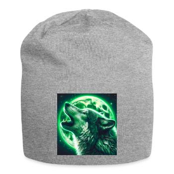 Wolf heult zum Vollmond - Jersey-Beanie - Grau meliert - Vorne