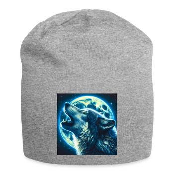 Wolf heult zum Vollmond - Jersey-Beanie - Grau meliert - Vorne