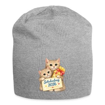 Schulbeginn Katzenfreude 2026 - Jersey-Beanie - Grau meliert - Vorne