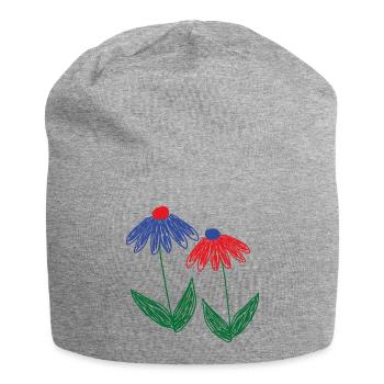 Flowers Blue Red - Jersey Beanie - heather grey - Front