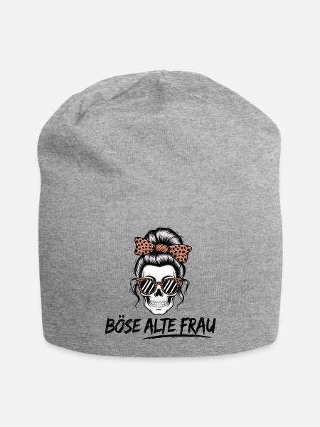 Böse Alte Frau Skull – Lustiger Totenkopf Frauen - Jersey-Beanie - Grau meliert